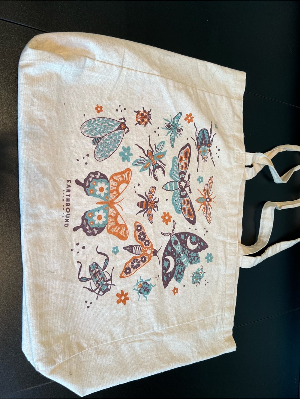 EARTHBOUND Cream Canvas Tote with Insect Print